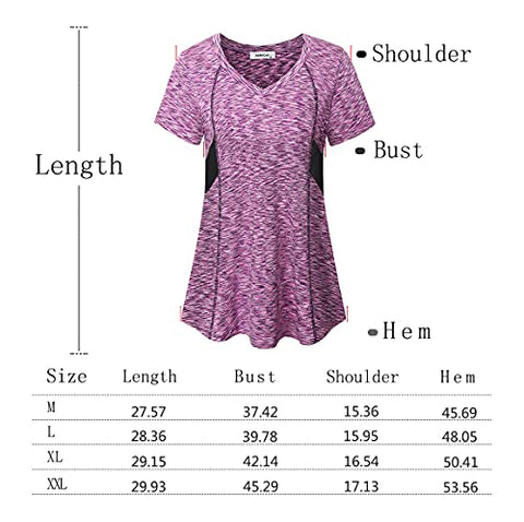 Image of Fashion Tops for Women Dressy,Sports Workout Hiking Short Sleeve V Neck Active Shirts Soft Comfortable Tunics Training Weight Lifting Fitness Clothes Daily Leisure Wear Pink Large