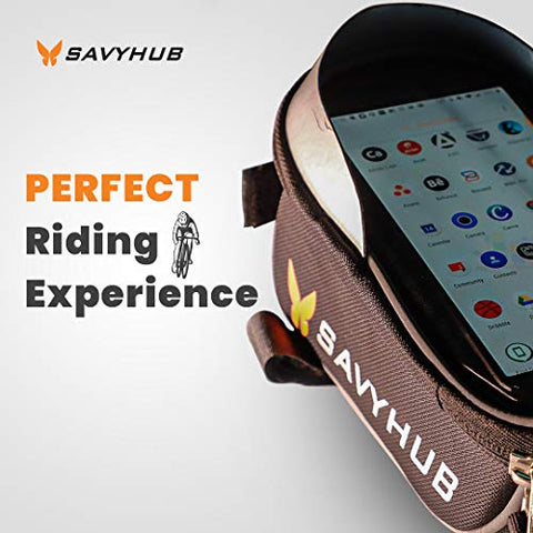 Image of SAVYHUB Bike Bicycle Front Frame/Tube Bag waterproof mobile phone holder with sensitive touch screen and waterproof premium material Suitable for all types of mobiles below 7.2 inch