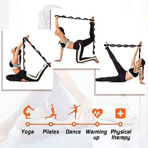 Image of Signamio® Strap/Stretch Bands/Belt 12 Loop Options with Extra Safe Adjustable, Durable Delicate Texture - Best for Daily Stretching, Physical Therapy, Fitness -Yoga, Exercise, Gym- 12 Loop-Blue-Black