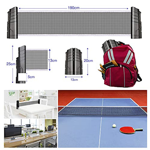 Image of Adhafera Ping Pong Net,Upgraded Protable Retractable Table Tennis Net for Dining Table,Family Competition and Garden Games (Black)