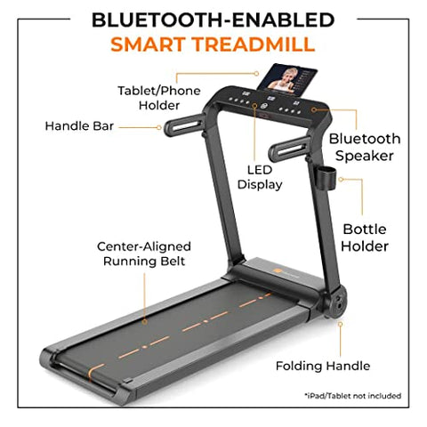Image of Flexnest Flextread 5HP Peak German-Designed Treadmill with in-Built Bluetooth Speaker, 500+ Classes and Virtual Walks for Home Walking and Running Pad - Black