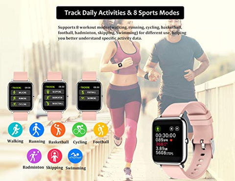 Image of feifuns Smart Watch,1.4" LCD Full Touch Screen Fitness Tracker with Heart Rate/Blood Pressure/Blood Oxygen Monitor,Pedometer,Sleep Tracker,Waterproof Activity Tracker for Men/Women/Gift (Pink+Band)