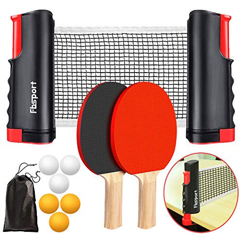 Image of FBSPORT Ping Pong Paddle Set, Portable Table Tennis Set with Retractable Net, 2 Rackets, 6 Balls and Carry Bag for Children Adult Indoor/Outdoor Games, Black