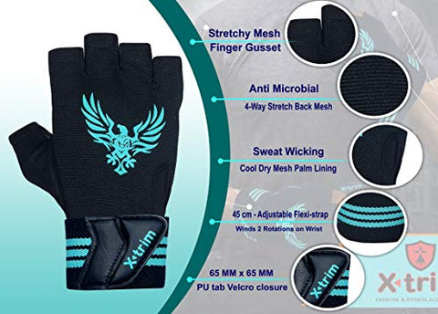 Image of X TRIM X Macho Unisex Professional Wrist Wrap Support Real Leather Tactical Thumb Stretch Back Weightlifting Gym Gloves for Palm and Wrist Protection (Large)