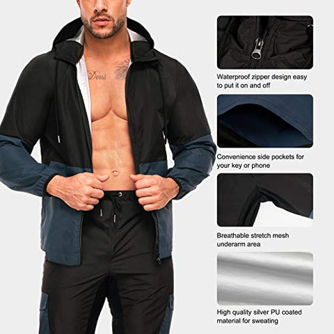 Image of Junlan Sauna Suit for Mens Sweat Sauna Jacket for Men Sweat Tops Gym Workout Zipper Hoodie Sauna Suits (Blue Jacket Only, Large)