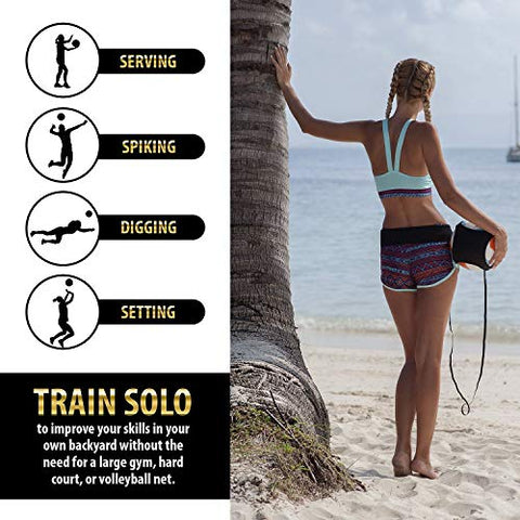 Image of HoDrme 2 Sets of Volleyball Training Aid-Volleyball Rebounder & Resistance Band-Great Trainer for Solo Practice of Serving Tosses, Arm Swings and Passing Technique