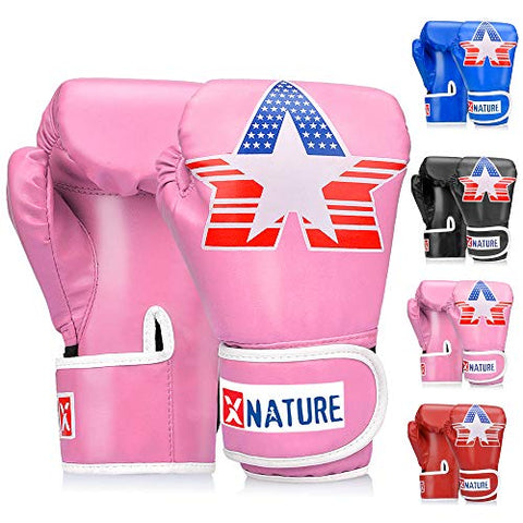 Image of Xnature 4oz 6oz 8oz PU Kids Boxing Gloves w/Gift Box Children Cartoon MMA Kickboxing Sparring Youth Boxing Gloves Training Gloves Age 5-12 Years Pink
