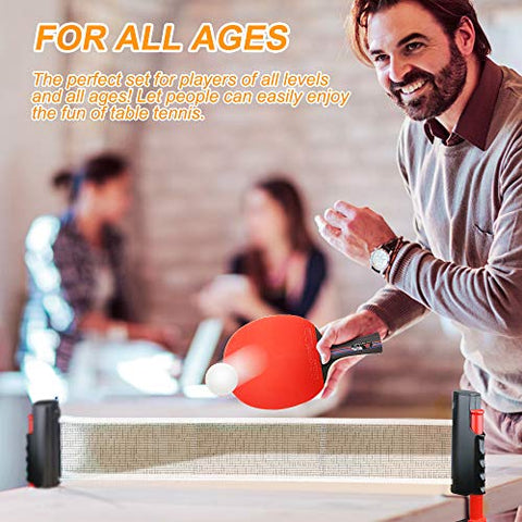 Image of Number-one Ping Pong Paddle Set, Portable Ping-Pong Game with 4 Table Tennis Rackets and 8 Ping-Pong Balls, 1 Retractable Table Tennis Net for Kids Adults Indoor Outdoor Activities