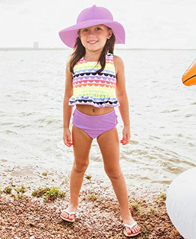 Image of RuffleButts Girls Rainbow Scallop Peplum Tankini - 2T