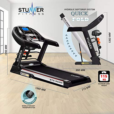 Image of Stunner Fitness STX-360M Multi Functional 2.0 HP (4.0HP Peak) Motorized Treadmill with Auto Lubrication System, MP3, Smart Phone App for Cardio Workout at Home (Free Installation Assistance)