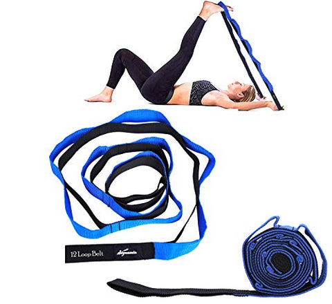 Image of Signamio® Strap/Stretch Bands/Belt 12 Loop Options with Extra Safe Adjustable, Durable Delicate Texture - Best for Daily Stretching, Physical Therapy, Fitness -Yoga, Exercise, Gym- 12 Loop-Blue-Black