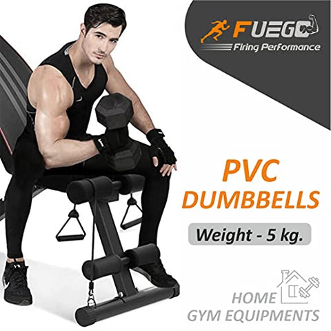 Image of FUEGO Dumbbells, Black PVC Hex Dumbbell Set, 1 Pair Hex Dumbbells, Dumbbells, Home Gym () (BLACK 5KGS PAIR)