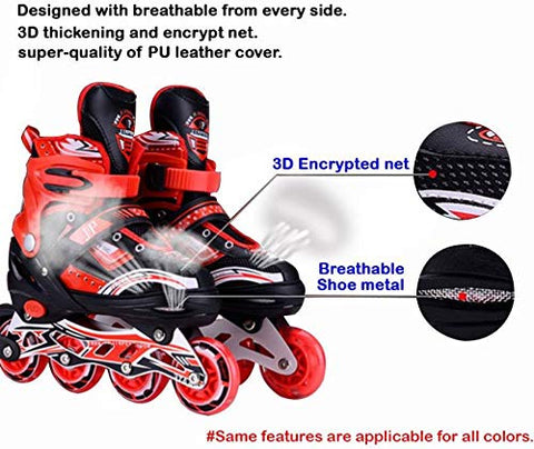 Image of Toy Arena Adjustable Size Inline Skates with LED Flash Light On Wheels for Kids (Age 10 to16 Years) (Color May Vary)