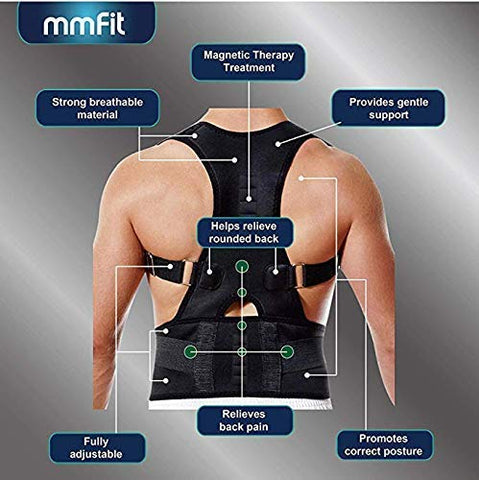 Image of VWOX Corrector Shoulder Magnetic Back Support Belt Posture Corrector Therapy Shoulder Belt for Upper Back Pain Relief for Men and Women (Magnetic) (S, Black)