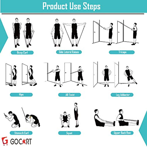 Image of GOCART WITH G LOGO 9 pcs Resistance Band Set - with Door Anchor, Handles, Stackable Up to 80lbs - for Resistance Training, Physical Therapy, Home Workouts