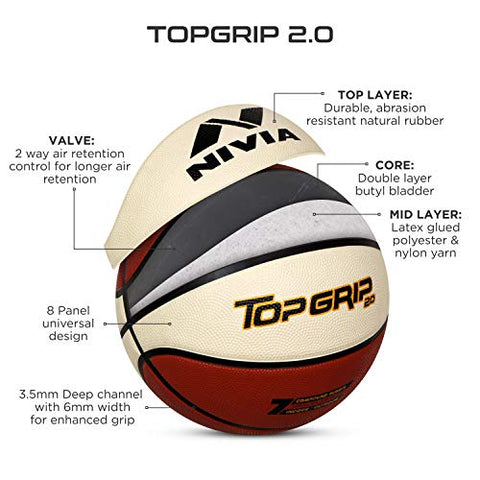 Image of Nivia TOP GRIP 2.0 Rubber Basketball ( Size: 7, Color : White/Brown, Ideal for : Training/Match )