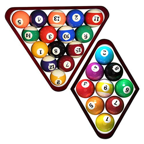 Image of OwnMy Set of 2 Wooden Billiard Ball Rack Set, Vintage Solid Wood Billiard 8-Ball Triangle Rack & 9-Ball Diamond Rack Table Pool Ball Racks (Red)