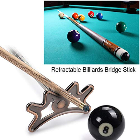 Image of OwnMy Retractable Billiards Bridge Stick with Removable Bridge Head and Wood Handle, Pool Stick Length extends up to 35CM - 140CM, Billiards Pool Cue Accessory (Black)