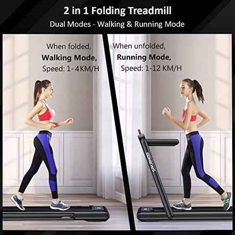Image of Sparnod Fitness STH-3030 (4 HP Peak) 2 in 1 Foldable Treadmill for Home Cum Under Desk Walking PadSlim Enough to be stored Under Bed (Black)