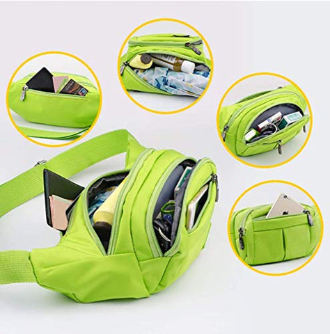 Image of Sports Waist Packs Fanny Bag, Multiple Functions Hip Bum Chest Belly Back Bags with Adjustable Belt Strap for Men, Women Fit for Outdoor Events Like Hiking, Cycling, Running (Green)