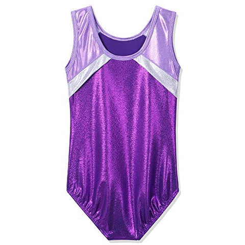 Image of BAOHULU Gymnastics Leotards Little Girls Shiny Black Blue One-Piece Dance Outfit Athletic Bodysuit (Purple, 7-8 Years)