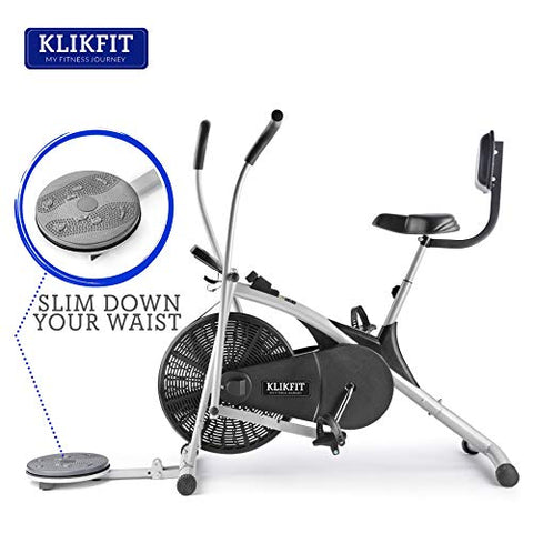 Image of KLIKFIT KF04CM Upright Air Bike Exercise Cycle with Dual Moving Arms for Home Gym Cardio Full Body Weight Loss Workout with Twister & Back Support Free Installation (Silver and Black)