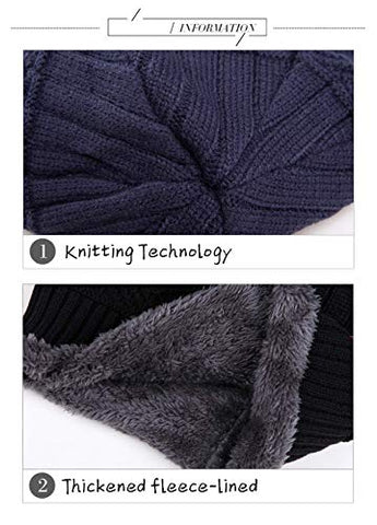 Image of ABlue Clipper Unisex Woollen with Faux Fur Inner Side Beanie Cap and Neck Muffler Winter Combo Set (Black , Free Size )