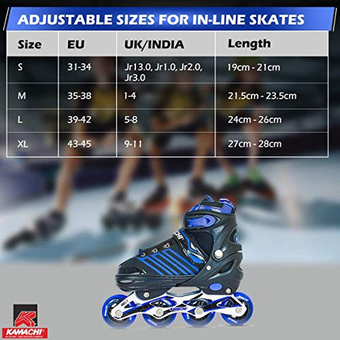 Image of Kamachi K-1006 Adjustable Aluminium Body Inline Skates (Blue, Large)