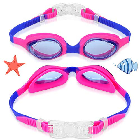 Image of Kids Swim Goggles Swimming Goggles for Boys Girls Kid Age 3-12 Child Colorful Swim Goggles Clear Vision Anti Fog UV Protection No Leak Soft Silicone Nose Bridge Protection Case Kids' Skoogles