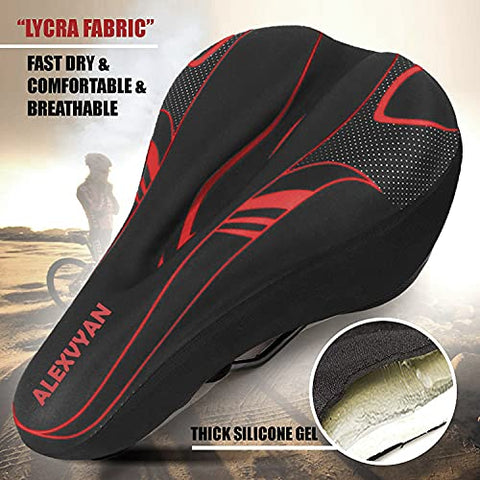 Image of AlexVyan Soft Bicycle Silicone Gel Saddle Cover ( 11*7.5 Inch) Cycling Cushion Pad City Cycle Seat Cover Gym Cycle Gel Cover -Fits Narrow/Slim Seats (Black and Red)