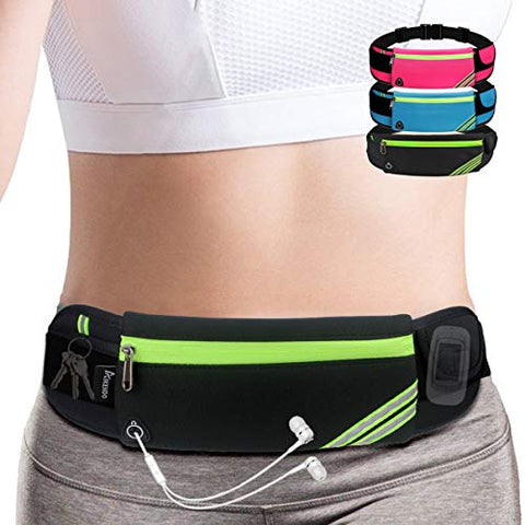 Image of AIKENDO Reflective Slim Pocket Running Belt Fanny Pack Bag for Hiking Fitness Cycling Workout Gym, Jogging for iPhone Xs, XR, 7 8 Plus, Travelling Money Phone Holder