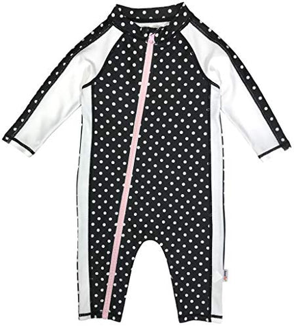 Image of SwimZip Little Girl Long Sleeve Sunsuit Romper Swimsuit UPF 50 Sun Protection Black