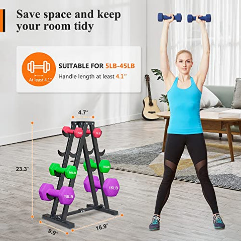 Image of JOLISTEN Dumbbell Rack Stand Only for Home Gym, Free Weight Rack for Dumbbells 400 LBS Capacity, Small Compact A-Frame Hand Weights Holder Rack 4 Tier (7 Tiers Adjustable)