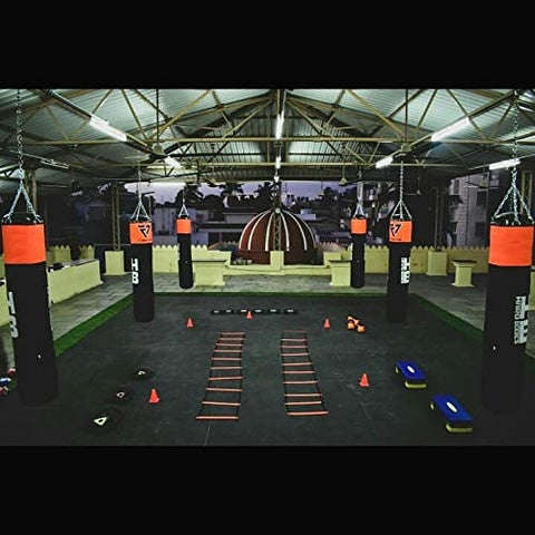 Image of Hard Bodies Professional Synthetic Leather Boxing Punching Bag for Kickboxing, Muay Thai Along with Hanging Chain , Hand Wraps & Key Chain ( Filled ) (3 Feet Pro Punching Bag Black & Red)