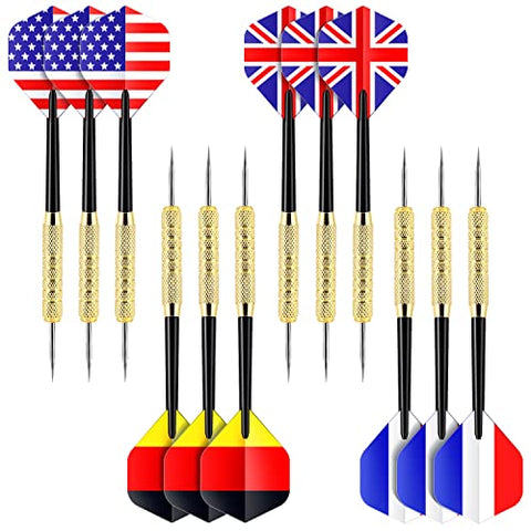 Image of Ohuhu 4 Styles National Flag Flights Stainless Steel Needle Tip Dart with Extra PVC Dart Rods (Multicolour) - 12 Pack