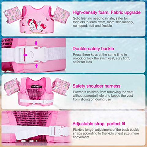 Image of Hutigertech Toddler Swim Vest 30-55 Pounds Boy & Girl, Kids Swim Life Jacket Vest for Pool, Floaties for Toddler, Baby Floats with Arm Wings for Learn-to-Swim Kids Infant