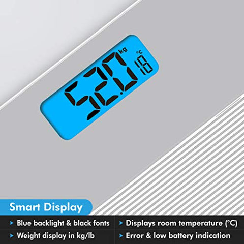 Image of HealthSense Dura-Glass PS 115 Digital Personal Body Weighing Scale, Best Electronic Bathroom Scales & Weight Machine for Home & Human Balance with Room Temperature Indicator, 1 Year Warranty & Batteries Included (Milky White)