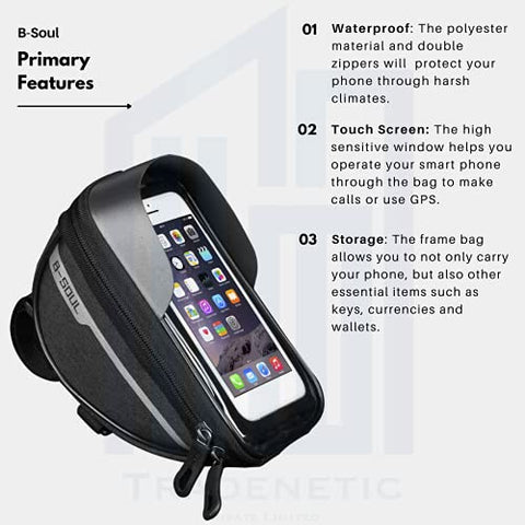 Image of B-Soul Waterproof Cycle Frame Bag with Touch Screen Bicycle Pouch Mobile Holder for All Phones Under 6.8 Inches (Black)