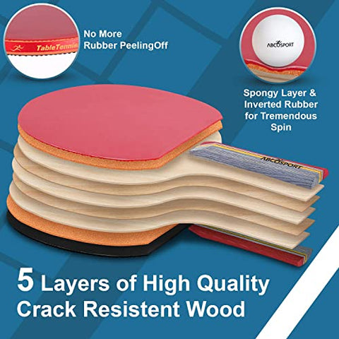 Image of Abco Tech Ping Pong Paddle & Table Tennis Set - Pack of 4 Premium Rackets and 6 Table Tennis Balls - Soft Sponge Rubber - Ideal for Professional and Recreational Games - 2 or 4 Players (3-Star)