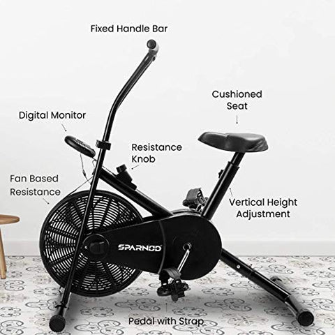Image of Sparnod Fitness SAB-04 Air Bike Exercise Cycle for Home Gym - Adjustable Resistance, Height Adjustable Seat (Do It Yourself Installation)