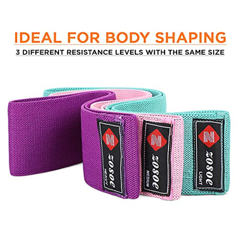 Image of ZOSOE Fabric Resistance Loop Bands for Exercise,3 Pack Non-Slip Workout Fitness Resistance Bands for Men and Women and Workout Non Slip Hip Booty Bands for Squats, Action Guide &Carry Bag (Set of - 3)