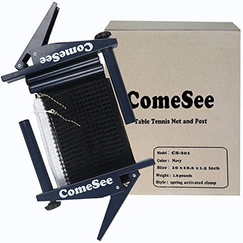 Image of Comesee Ping Pong Net Set Table Tennis Table Post Professional Spring Activated Clamp with Net Clip Insert, 1.2 Inch Width Grip Holder, Tension and Height Adjustable Easy Set Up (Black)