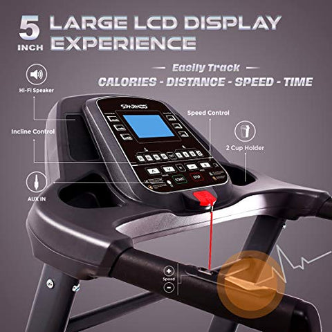 Image of SPARNOD FITNESS STH-5300 (5.5 HP Peak) Automatic Treadmill Free Installation Service - Foldable Motorized Walking & Running Machine for Home Use - Sturdy Equipment with Auto Incline, Black