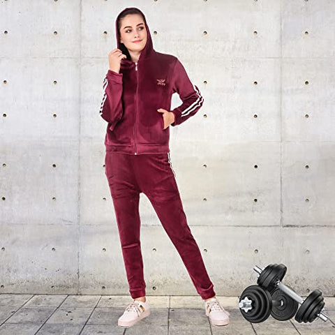 Image of Miley Premium Regular Fit Velvet Track Suit for Women | Stylish Velvet Winter Wear Night Suit with Pockets & Hoodie | Ladies Track Suit for Sports Wear, Nightwear, Jogging, Daily Use, Gym Wear