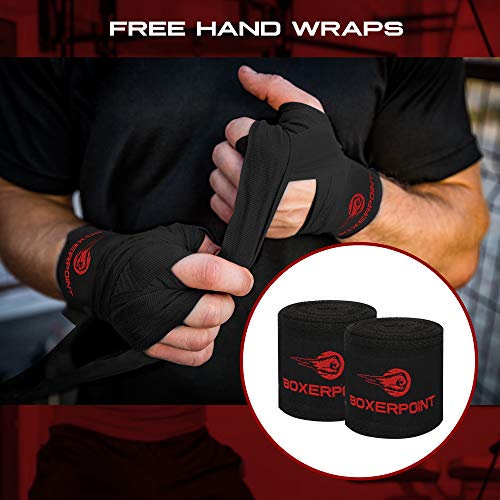 BOXERPOINT Double End Bag Boxing Set - Double Ended Punching Ball - Speed Striking Reflex Kit with Fully Adjustable Cords - PU Leather Punch Bag with Hand Wraps, Complete Installation Kit & Carry Bag