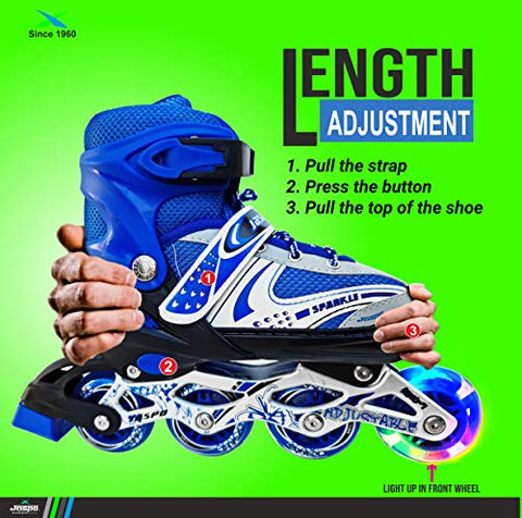 Image of Jaspo Sparkle Adjustable Inline Skates with Front Light up Wheels Beginner Skates Fun Illuminating Roller Skates for Kids Boys and Girls