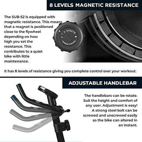 Image of SPARNOD FITNESS SUB-52 Upright Exercise Bike for home gym - LCD Display, Height Adjustable Seat, Compact design 4Kg Flywheel and Heart Rate Sensors Perfect Cardio Exercise Cycle Machine (Black/White)