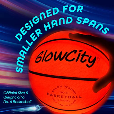 Image of GlowCity LED Light-Up Basketball – Size 6, 28.5-inch, Official Size Women’s Basketball, Good for Pre-Teens Too – Impact Activated Glow-in-The-Dark, Nylon Wound Durability, Batteries Included