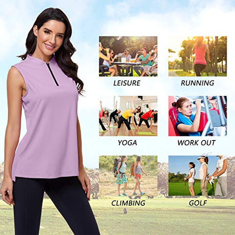 Image of CHICHO Polo Shirts for Women,Mama Like UV Sport Top Sun Protection Golf Sleeveless Tops T-Shirt Moisture Wicking UPF50+ Tennis Tank Top Dry Fit Clothes Summer Wear Pink Large
