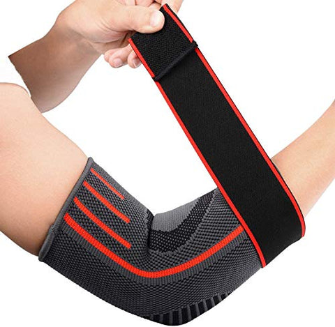 Image of Serveuttamยฎ Elbow Support for Gym with Strap - Elbow Brace for Men Women Workout | Elbow Compression Sleeves with Straps for Tendonitis Pain Relief, Tennis, Volleyball, Cricket - Elbow Band (Red, M)
